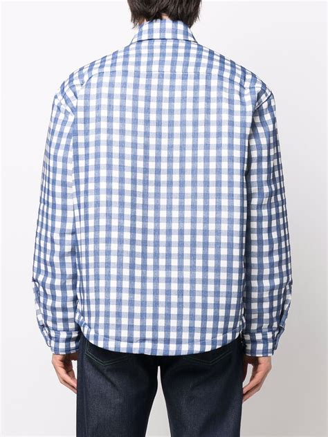 Celine Men's Logo Gingham Check Padded Hood Shirt Jacket 